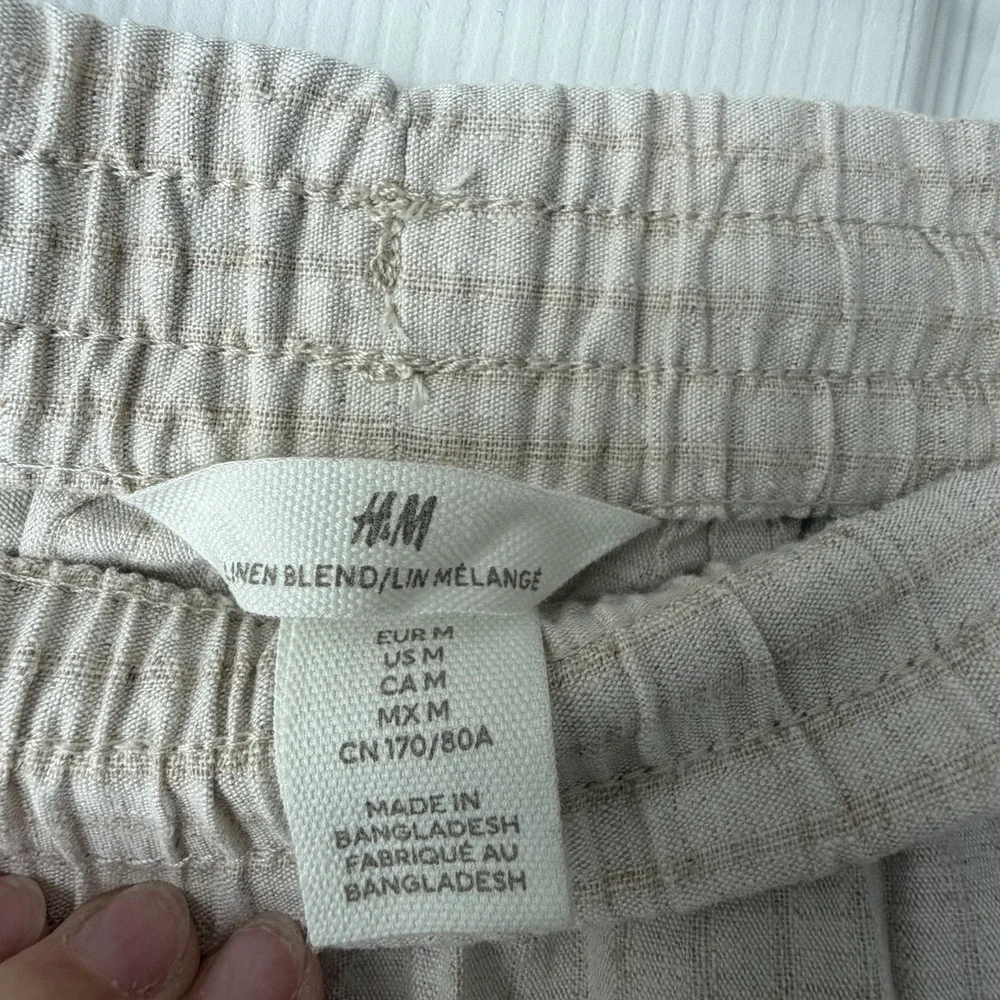 H&M Taupe Striped Linen Blend Drawstring Waist Pants Medium